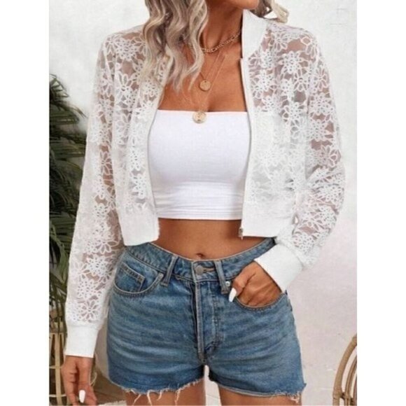 Jackets & Blazers - Summer Lace Zipper Front Bomber